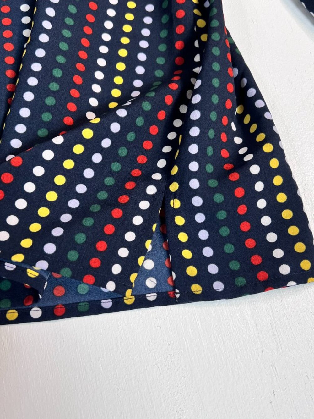 Eloquii Size 20 Navy Multicolor Polka Dot Tie Neck Puff Sleeve Blouse - Picture 7 of 10